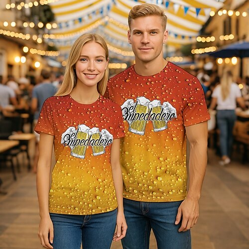 Bayerisch München T-Shirt Ärmel T-Shirt Bayerisch Bier Grafik für Paar Herren Damen Erwachsene 3D-Druck für Oktoberfestbier Alltagstauglich Image