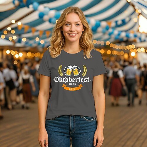 T-Shirt Bayerisch München Deutsch Lustig T-Shirt Ärmel Grafik für Damen Erwachsene Heißprägen für Karneval Oktoberfestbier Party Image