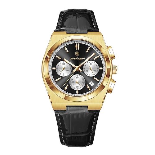 Herren Quarzuhr Geschäft leuchtend Datum Wasserdicht Lederarmband Beobachten