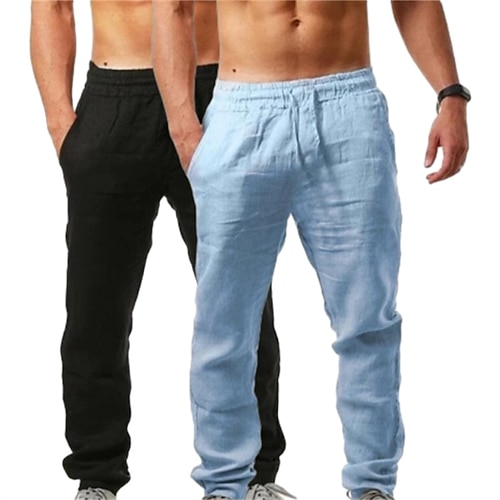 Herren Leinenhosen Hose Sommerhose Baggy-Hosen Strandhose Kordelzug Elastischer Bund Mehrfachpackung Einfach Komfort Atmungsaktiv Volle Länge Outdoor Täglich Ferien Mode Klassicher Stil White Image