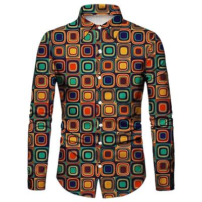 Retro Vintage 1970er Hemd Disco Geometrisch Psychedelisch Herren Halloween Karneval Musikfestival Pride Parade Erwachsene Hemd Image