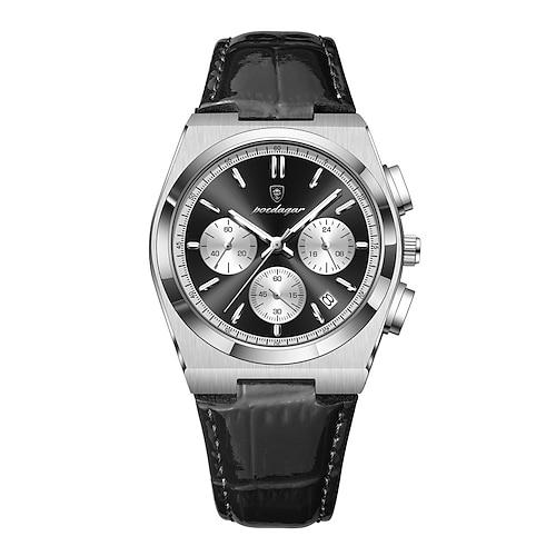 Herren Quarzuhr Geschäft leuchtend Datum Wasserdicht Lederarmband Beobachten