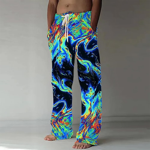 Herren Marmor Abstrakte flüssige Kunst Hose Baggy-Hosen Freizeithose Mittlere Taille Lässig Outdoor Urlaub Kordelzug Seitentaschen Elastischer Bund Sommer Frühling 3D-Druck Schwarz Blau Braun Image