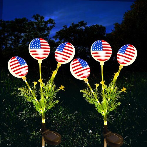1 Stück wasserdichtes solarbetriebenes Bodeneinstecklicht mit US-Flagge für den Außenbereich, 4. Juli, US-Unabhängigkeitstag, Gedenktag, Gartenhof, Rasenweg, Grabdekorationslicht, Gartenlicht, 27 Image