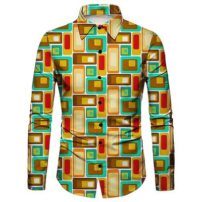 Retro Vintage 1970er Hemd Disco Geometrisch Psychedelisch Herren Halloween Karneval Musikfestival Pride Parade Erwachsene Hemd Image