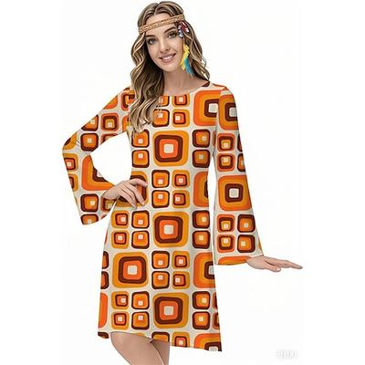 Retro Vintage 1970er Groovy Kleid Stirnband Hippie Disco Geometrisch Psychedelisch Damen Halloween Karneval Urlaub Musikfestival Festival Erwachsene Kleid Stirnband Image