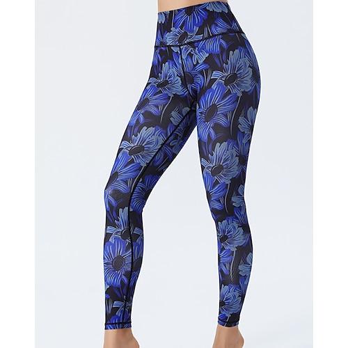 Damen Stoffhosen Leggings Mode Streetwear Volle Länge Natürliche Taille Blumen Druck Bequem Außenbereich Outdoor Athleisure Pfauenblau Marineblau Hellhimmelblau Wasserblau Sommer Normale Passform