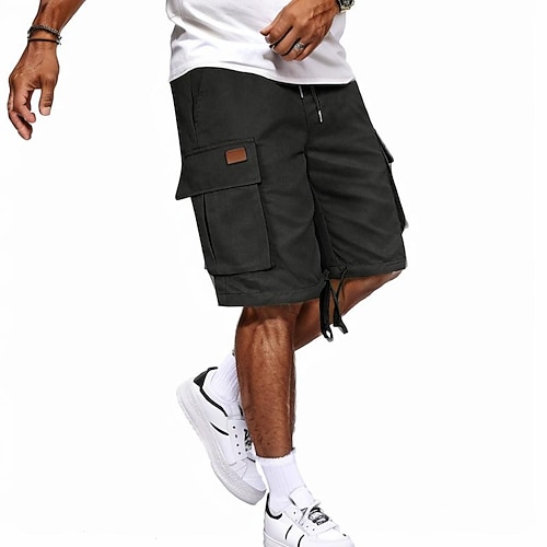 Herren Cargo-Shorts Outdoor Shorts Camping-Shorts Freizeitshorts Wander-Shorts Elastischer Bund Mehrere Taschen Gerader Schnitt Einfarbig Einfach Feuchtigkeitsableitend tragbar Knielang Täglich Laufen Image