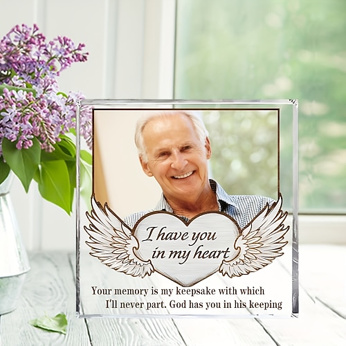Personalisierte Foto-Gedenktafel, individuelles Foto-Acryl-Kondolenzgeschenk für den Verlust eines geliebten Menschen, Tischdekoration für Valentinstag, Weihnachten, Thanksgiving, Schulabschluss Image