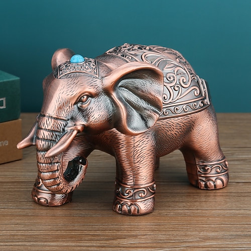 Vintage-Aschenbecher mit Deckel, winddichter Aschenbecher mit Elefanten-Motiv für das Homeoffice, dekoratives Anti-Fliegen-Aschenbecher-Ornament im europäischen Retro-Stil Image