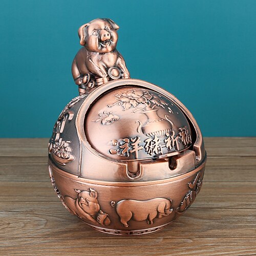 Vintage-Aschenbecher mit Deckel, chinesisches Tierkreiszeichen, 12 Tierzeichen, dekorativer Aschenbecher mit Deckel, winddichtes Schreibtisch-Ornament für das Wohnzimmer im Homeoffice Image