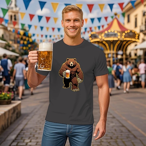 T-Shirt Bayerisch München Deutsch Lustig T-Shirt Ärmel Grafik für Herren Erwachsene Heißprägen für Karneval Oktoberfestbier Party Image