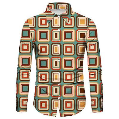 Retro Vintage 1970er Hemd Disco Geometrisch Psychedelisch Herren Halloween Karneval Musikfestival Pride Parade Erwachsene Hemd Image