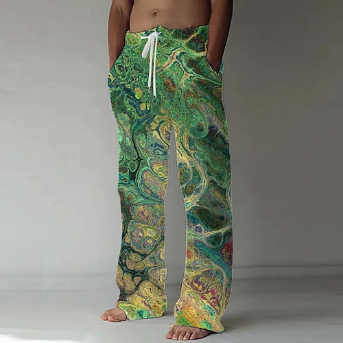 Herren Marmor Abstrakte flüssige Kunst Hose Baggy-Hosen Freizeithose Mittlere Taille Lässig Outdoor Urlaub Kordelzug Seitentaschen Elastischer Bund Sommer Frühling 3D-Druck Schwarz Blau Braun Image