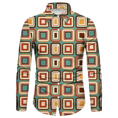 Retro Vintage 1970er Hemd Disco Geometrisch Psychedelisch Herren Halloween Karneval Musikfestival Pride Parade Erwachsene Hemd Image