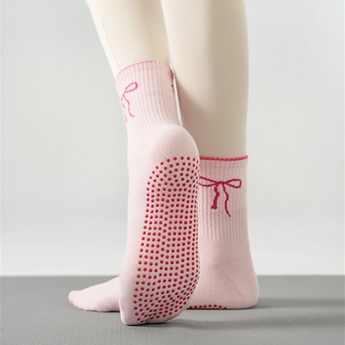 3 Paar Grip-Pilates-Socken für Damen, rutschfeste Yoga-Sportsocken, lange Baumwoll-Anti-Rutsch-Griffsocken mit Silikonpunkten, atmungsaktive, leise Barre-Socken für Indoor-Fitnessstudio-Workout, Image