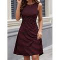Damen Minikleid A Linie Kleid Figurbetontes Kleid Schulterfreies Kleid Urlaub Büro Normale Passform Karomuster Ärmellos Rundhalsausschnitt Schwarz Weiß Wein Marineblau Sommer