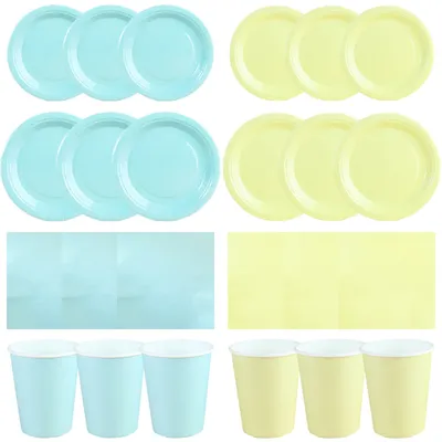 Macaron Colored Tableware Theme Birthday Decorations Party Disposable Tableware Paper Napkins Cups Plates Tablecloths Straw