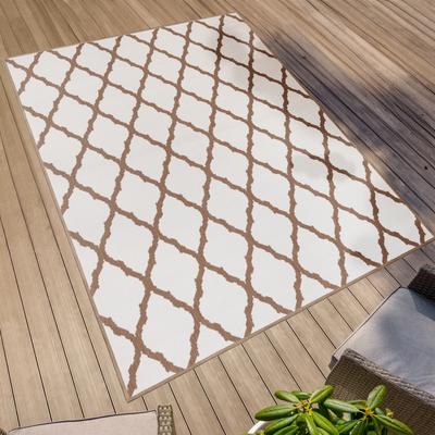 Teppich "Outdoorteppich REVERSO - Round Rhombus", braun (braun,beige), B:120cm H:5mm L:160cm, Polypropylen, PRIMAFLOR-IDEEN IN TEXTIL, Teppiche, Wendeteppich, Rauten Design, In- und Outdoor geeignet, wasserfest Image