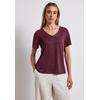 T-Shirt STREET ONE, Damen, Gr. 40, rot (schwarz cherry rot), Stoff, 80% Polyester, 20% Viskose, unifarben, casual, normal normal, V-Ausschnitt, Kurzarm abgesteppt, Shirts, aus elastischem Materialmix