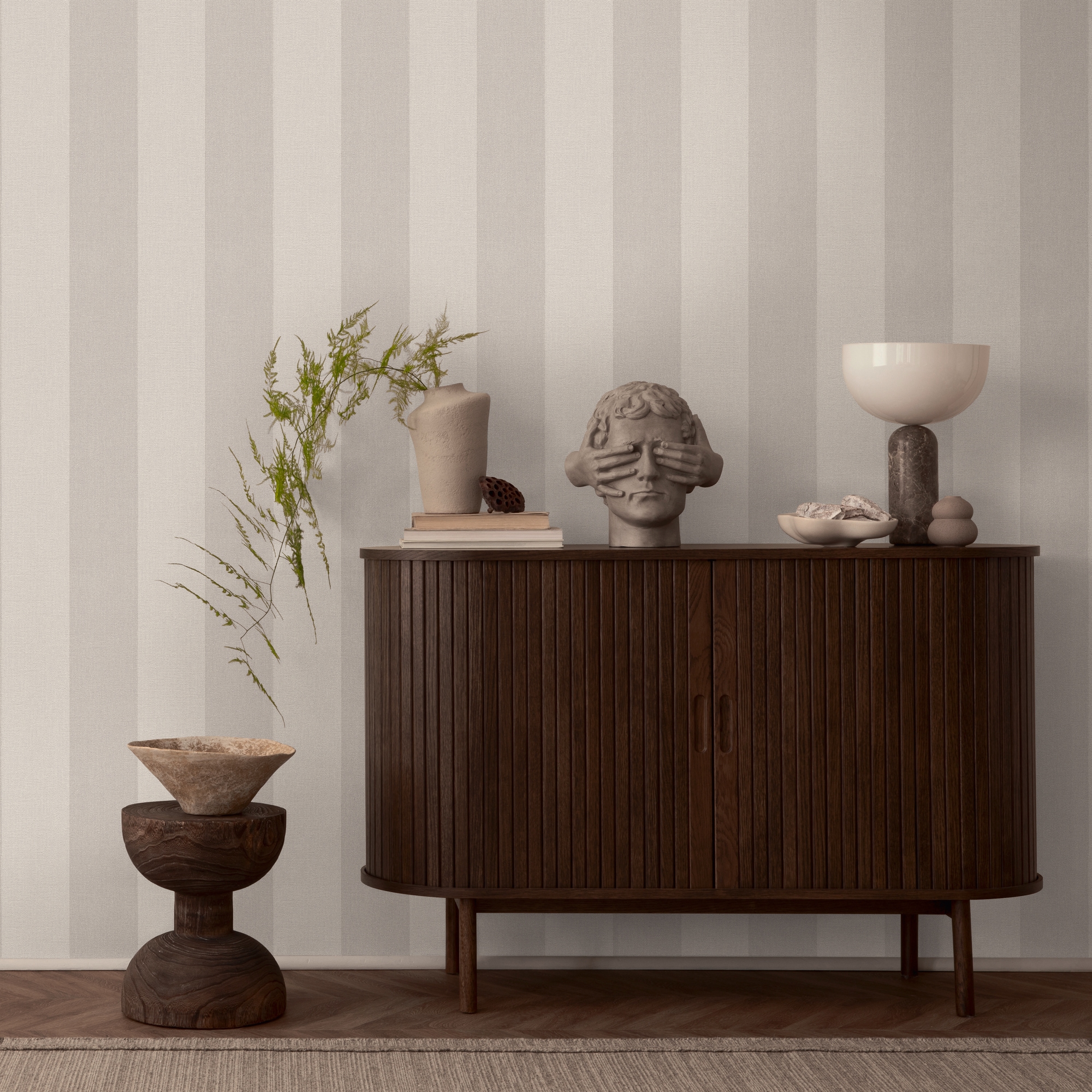 Vliestapete A.S. CRÉATION "Pure Elegance Streifen Tapete Mustertapete Landhaus Landhaus", beige (beige,creme,grau), B:0,53m H:0,02m L:10,05m, Vlies, Tapeten, Vliestapete gestreift für Schlafzimmer Küche Wohnzimmer Streifen Flur Image