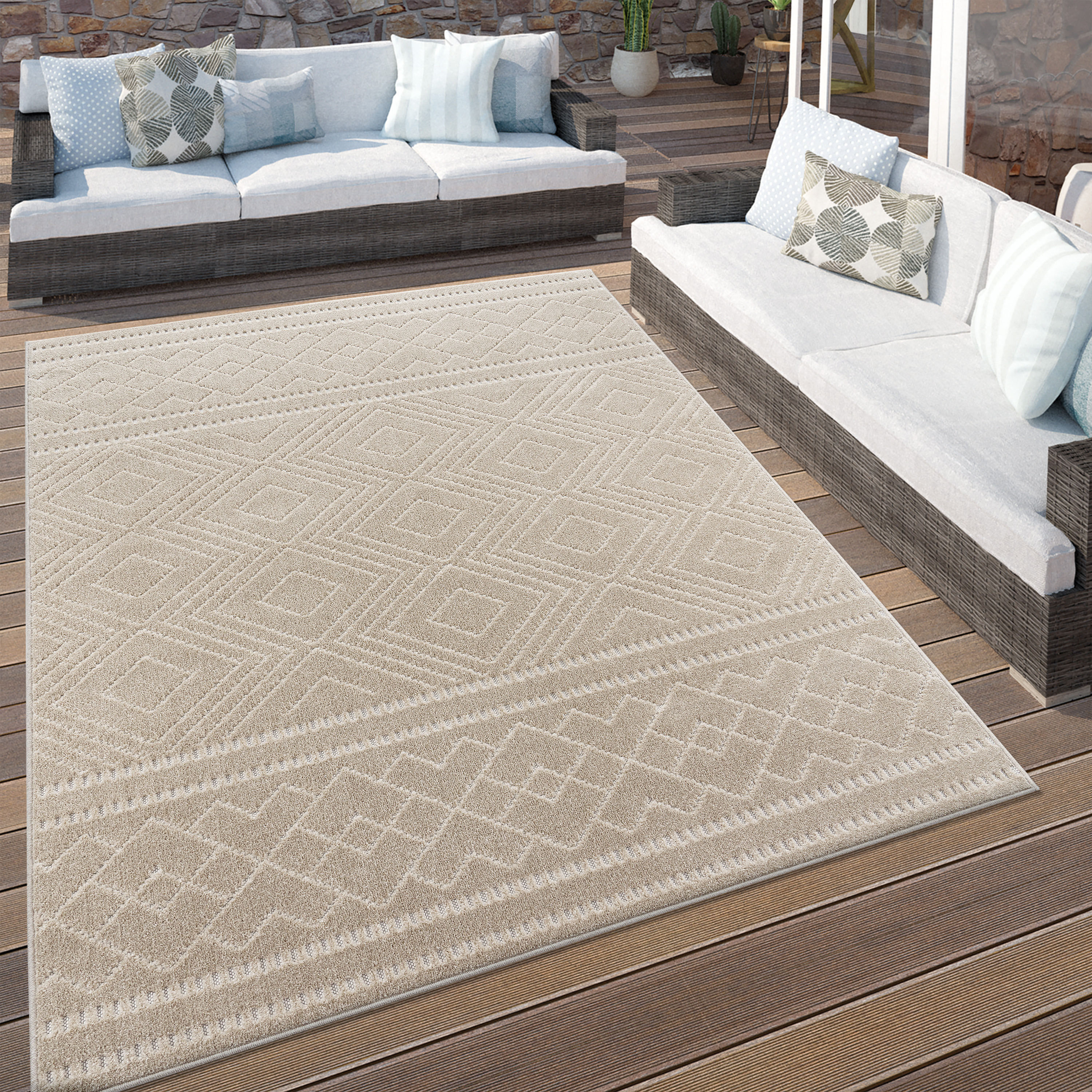 Teppich PACO HOME "Stilo 866", beige, B:60cm H:10mm L:100cm, Polypropylen (PP), Teppiche, Hoch-Tief Effekt, Rauten, auch als Läufer, In- und Outdoor geeignet Image