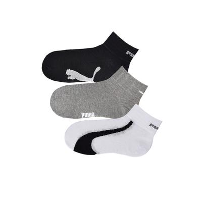 Kurzsocken PUMA "PUMA UNISEX LIFESTYLE QUARTER 3P", Damen, Gr. 39-42, schwarz-weiß (1x schwarz, 1x weiß, 1x grau), Baumwollmischung, Baumwolle, Elasthan, meliert, elastisch, Socken, mit kurzem geripptem Schaft Image