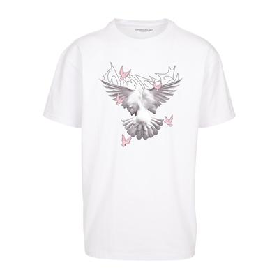 T-Shirt "Upscale by Mister Tee Doves Oversize Tee", Herren, Gr. S, weiß, 100% Baumwolle, UPSCALE BY MISTER TEE, bedruckt, casual, oversize, Rundhals, Kurzarm, Shirts Image