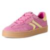 Plateausneaker TAMARIS, Damen, Gr. 40, pink (pink kombiniert), Veloursleder, Lederimitat, unifarben mit Farbeinsatz, Fischgratmuster, sportlich, Schuhe, Freizeitschuh, Halbschuh, Schnürschuh mit gepolstertem Schaftrand
