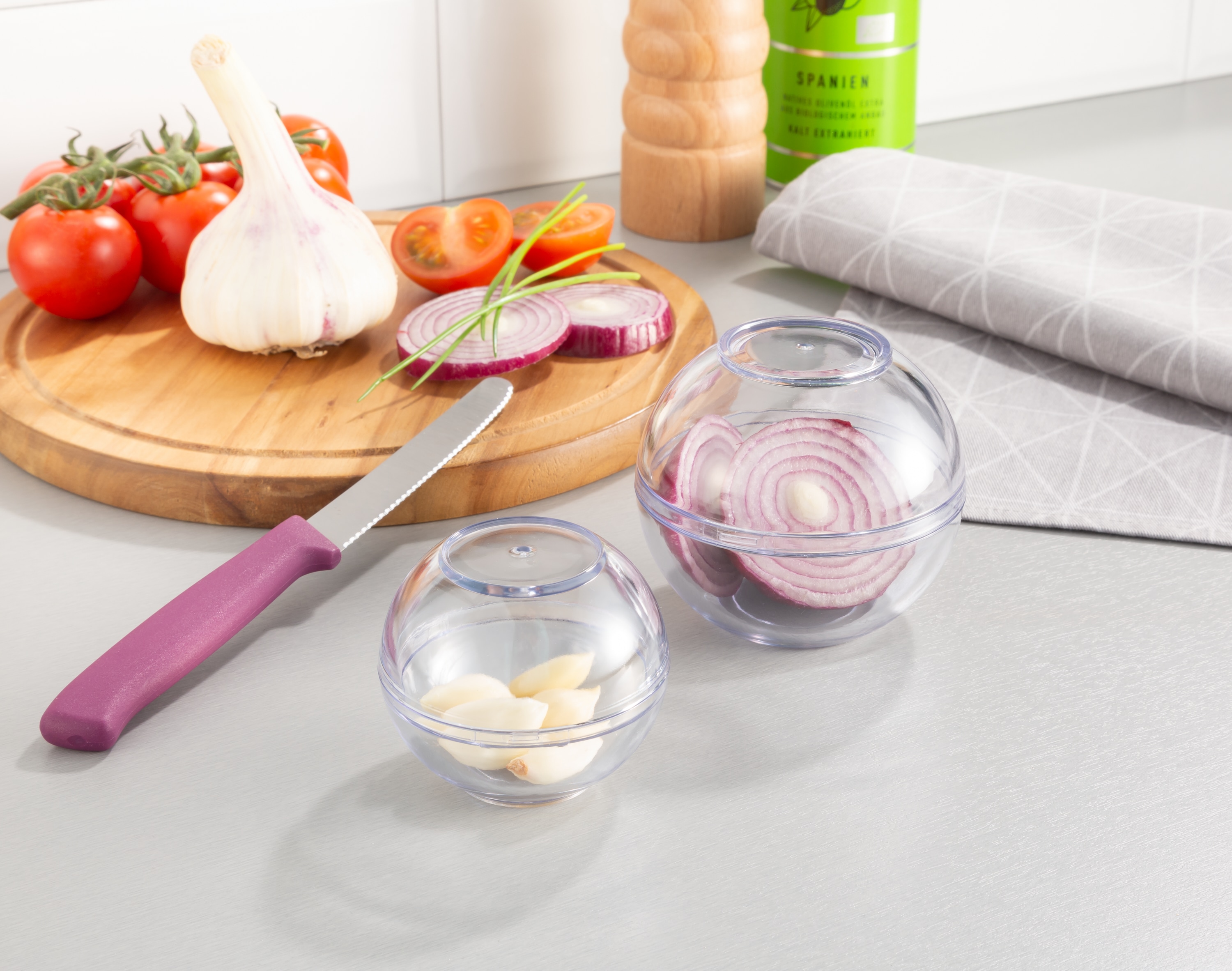 Frischhaltedose RUCO, transparent, Lebensmittelaufbewahrungsbehälter, Frischhaltekugeln für Zwiebeln und Knoblauch Image