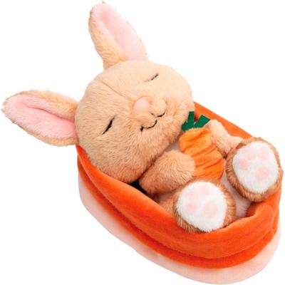 Kuscheltier NICI "Sleeping Pets GREEN, Hase mit Karotte 12 cm peach", braun, Plüschfiguren, KinderB:8cm H:8cm L:12cm, schlafend im Körbchen, B:8cm H:8cm L:12cm