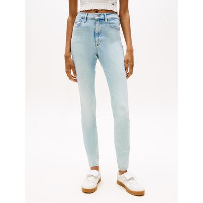 Bootcut-Jeans TOMMY JEANS "SYLVIA HGH FLR", Damen, Gr. 28, Länge 32, blau (denim light), Denim/Jeans, Obermaterial: 92% Baumwolle, 6% Elastomultiester, 2% Elasthan, unifarben, casual, ausgestellt knöchellang, Jeans, Weite Beinform und Logo Stickerei... Image