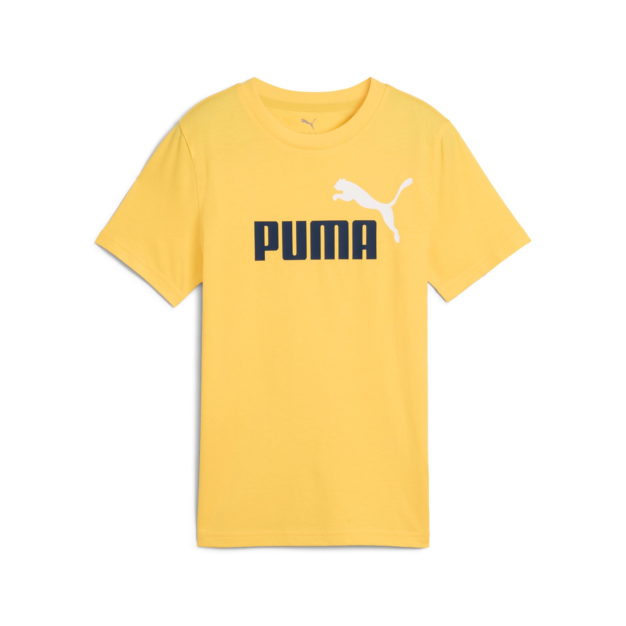 T-Shirt PUMA "ESS 2 COLOR NO.1 LOGO TEE B", Jungen, Gr. 152, gelb (sunny gelb), Jersey, Obermaterial: 100% Baumwolle, unifarben, regular fit normal, Rundhals, Shirts T-Shirt, für Kinder, 100% Baumwolle