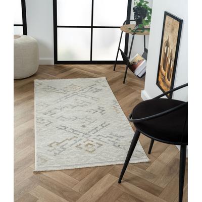 Teppich "My Type", beige (cream, hellgrau, weiß), B:80cm H:10mm L:150cm, Polyester, MYFLAIR MÖBEL & ACCESSOIRES, Teppiche, Fransenteppich, Kurzflor, Ethno-Style, besonders weich durch Microfaser, mit Fransen Image