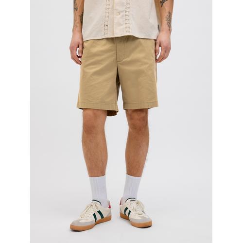 Shorts JACK & JONES ""JPSJAIDEN CAMPAIGNHYBRIDJOGGERSHORT MID"", Herren, Gr. L, N-Gr, beige (elmwood), Web, Obermaterial: 98% Baumwolle, 2% Elasthan, unifarben, modisch, relaxed fit knielang, Hosen