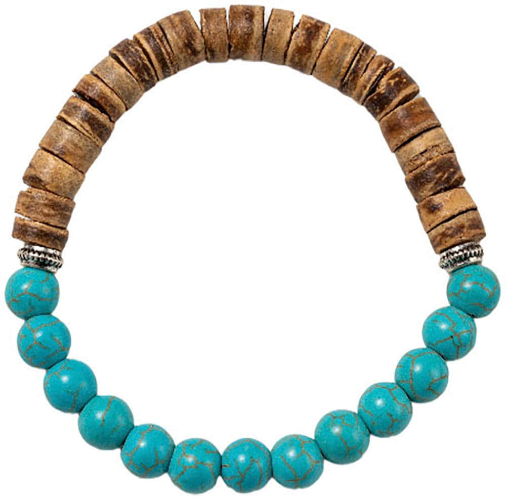 Armband FIRETTI "Schmuck Geschenk Armschmuck Armkette Edelstein Perlen", blau (türkis, braun, türkis, braun), Armbänder, Damen, 19,5cm, Materialmix, Armband, Made in Germany - mit Türkis-Imitat, Kokosnuss