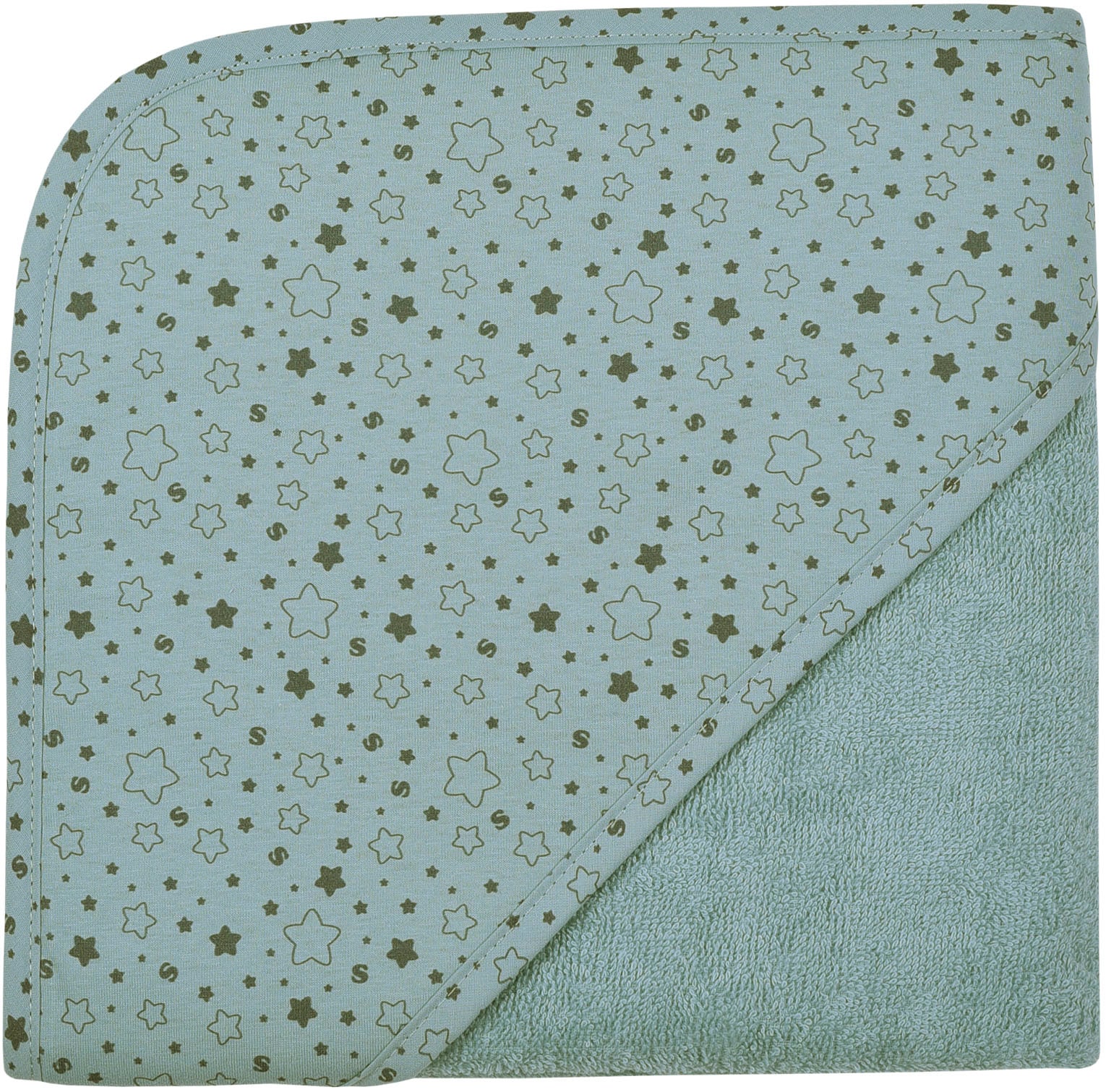 Kapuzenhandtuch WÖRNER "Sterne eisblau Kapuzenbadetuch 80/80", blau (eisblau), B:80cm L:80cm, Frottee, Frottier, Handtücher, obere Lage der Kapuze aus bedrucktem Single-Jersey