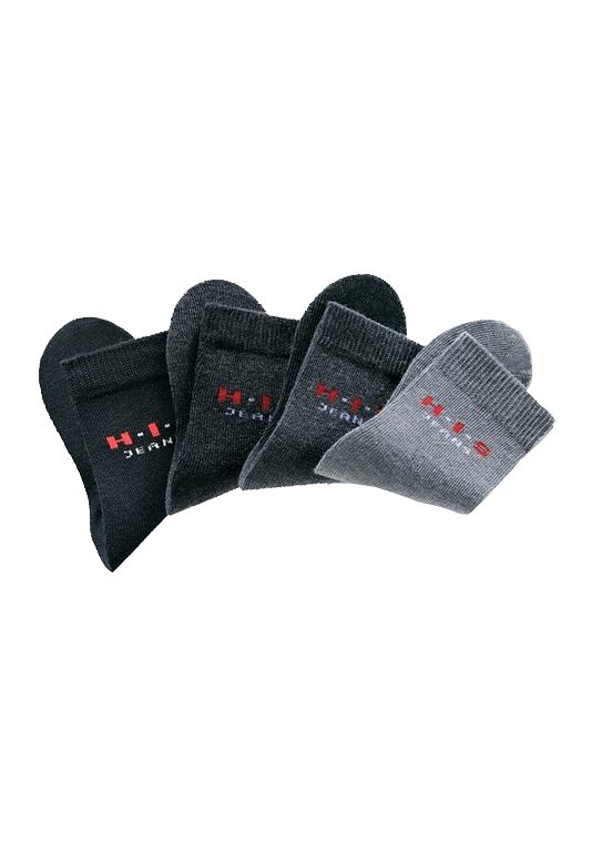 Basicsocken H.I.S, Kinder, Gr. 43-46, schwarz (schwarz, anthrazit, grau, mittelgrau), Baumwolle, Elasthan (LYCRA), Polyamid, unifarben, elastisch, Socken, mit kontrasfarbenem Logo Image
