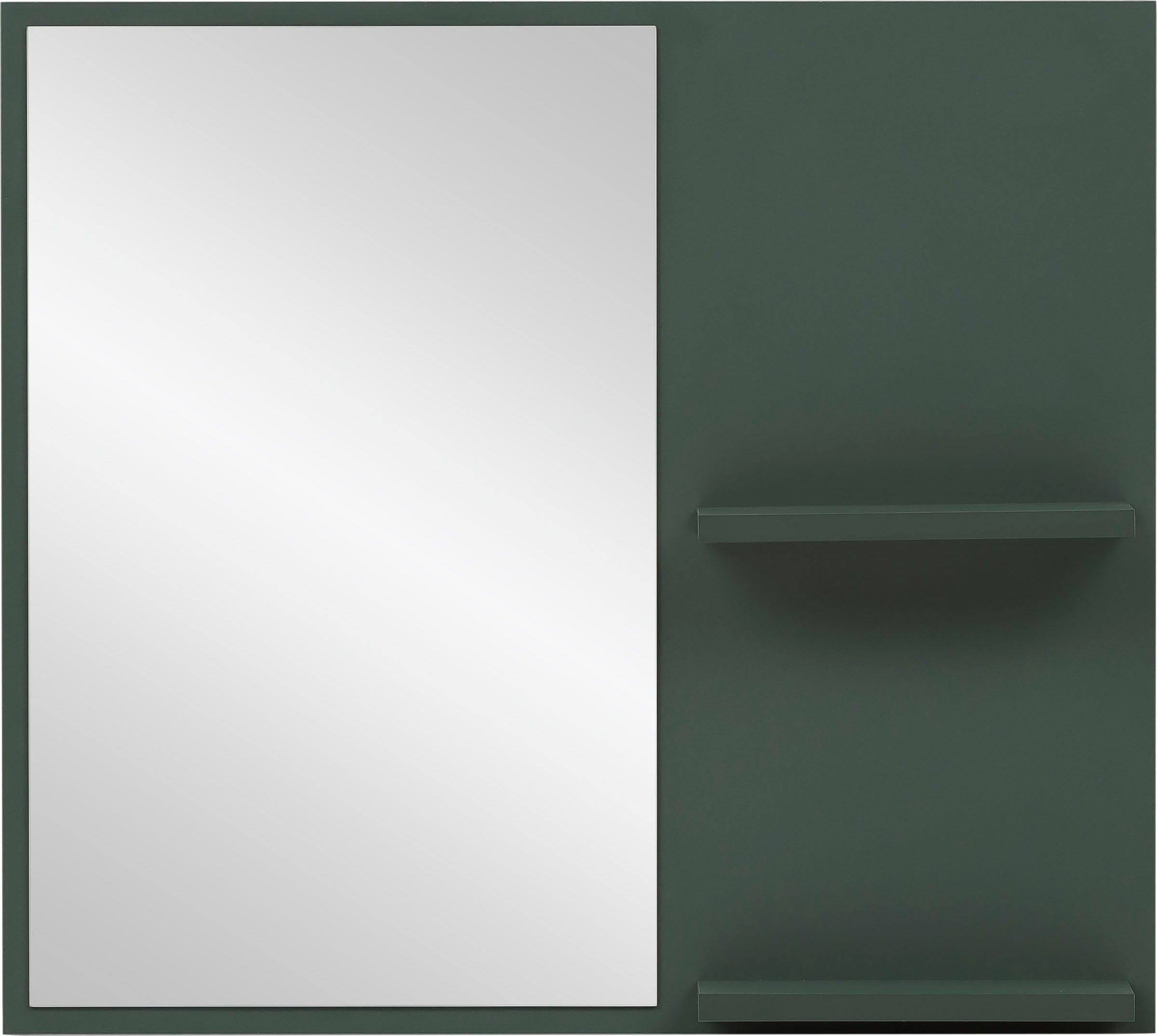 Wandspiegel WELLTIME "Kent mit Ablageböden", grün (waldgrün), B:67cm H:60cm T:12,2cm, FSC-zertifizierter Holzwerkstoff, Spiegel, Wandspiegel, Breite 67 cm, made in Germany