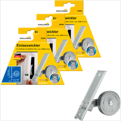 Einlass-Gurtwickler SCHELLENBERG "für das Rollladensystem Maxi, Lochabstand 13,5 cm, Unterputz-Montage", silber, B:50cm, Gurtwickler, für Rollladengurte mit 23 mm Breite Image