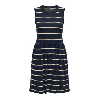 Minikleid ONLY "ONLSUMMER S/L O-NECK DRESS JRS", Damen, Gr. L (40), N-Gr, navy blazer stripes:pumice stone, Obermaterial: 87% Baumwolle, 13% Viskose, gestreift, modisch, regular fit knielang, Rundhals, Kurzarm, Kleider Image