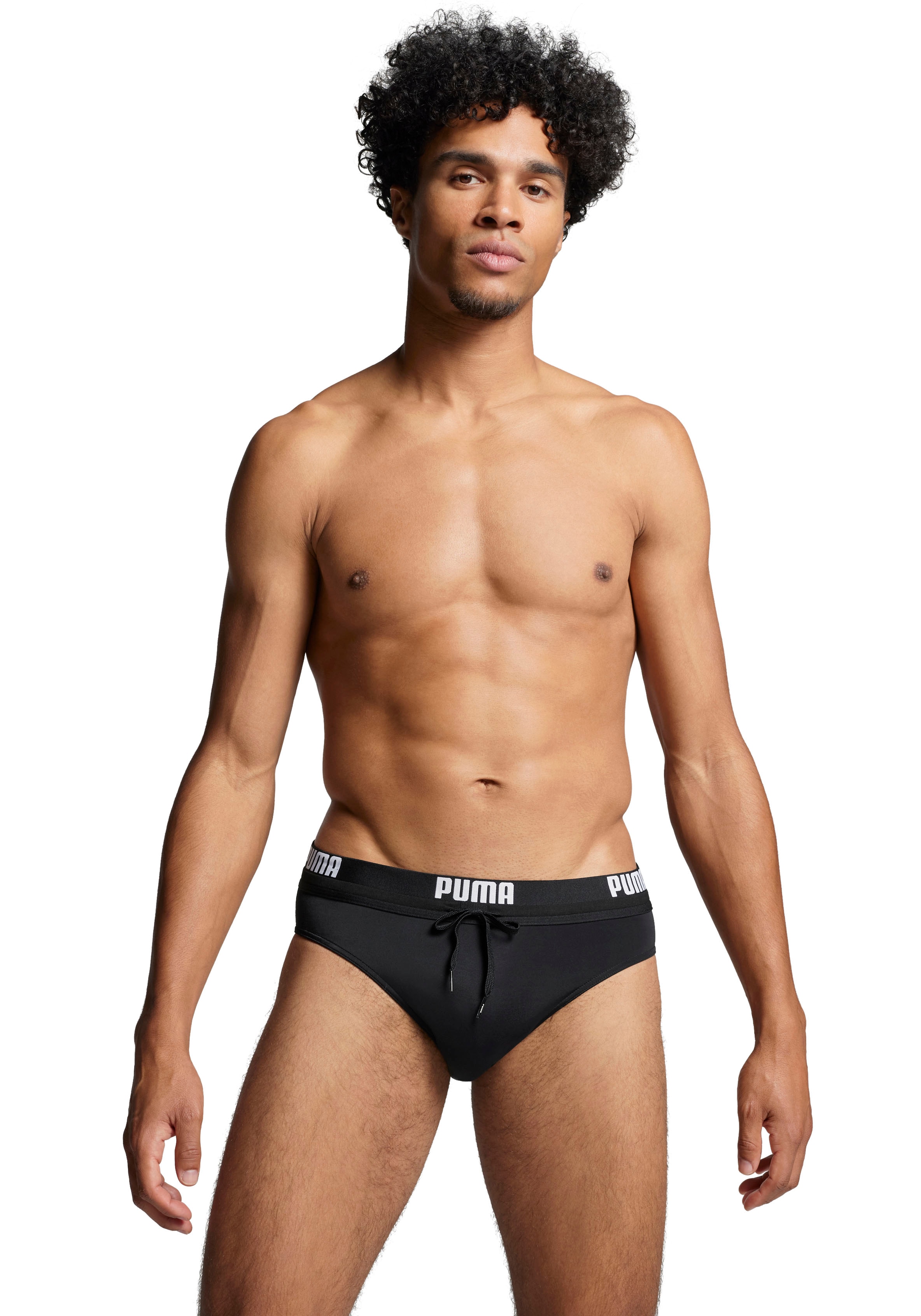 Badeslip PUMA "PUMA SWIM MEN LOGO SWIM BRIEF", Herren, Gr. L, N-Gr, schwarz, Web, Obermaterial: 80% Polyester, 20% Elasthan, unifarben, Sportlich, Badehosen, mit elastischem Logobund Image