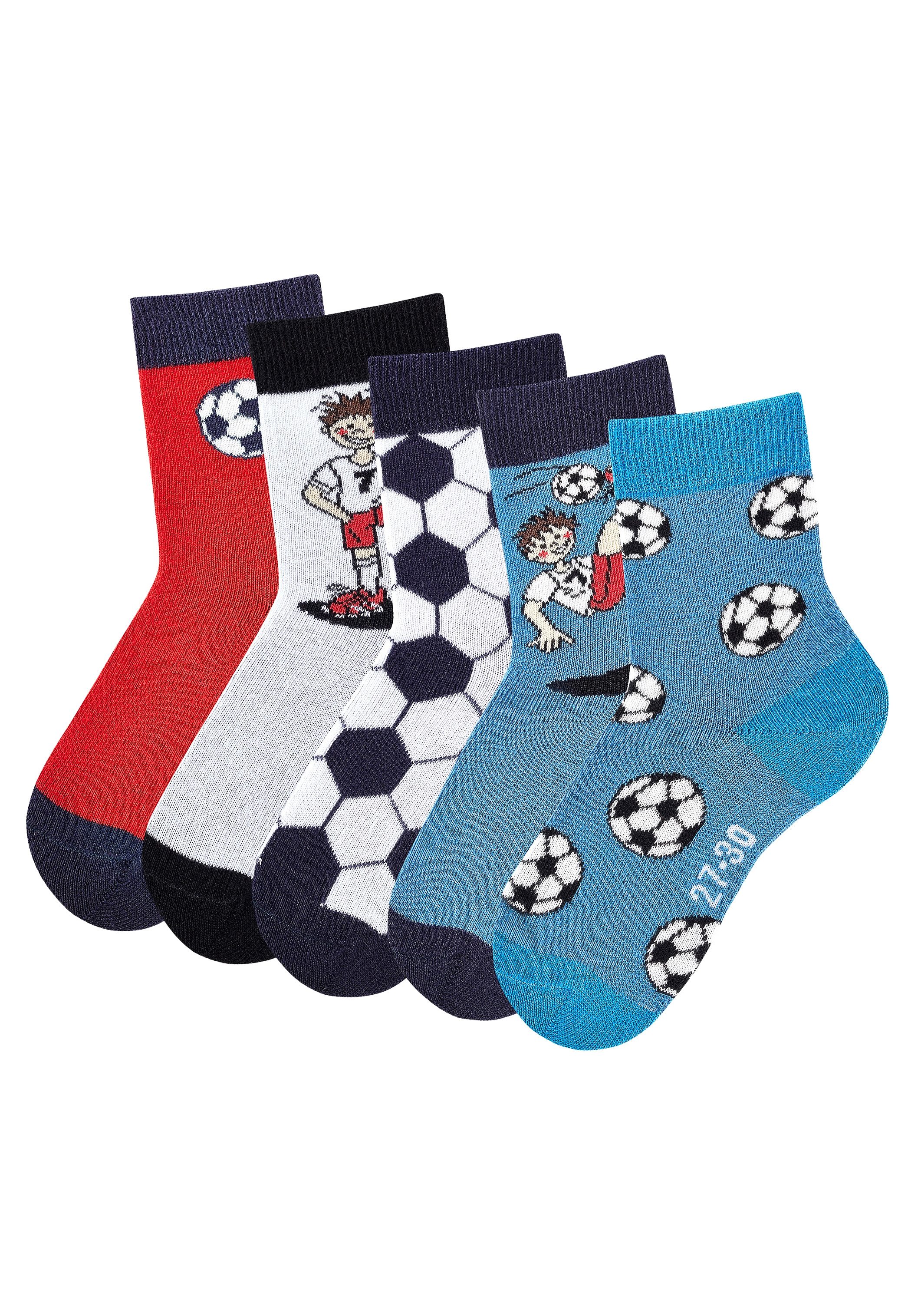 Socken H.I.S, Kinder, Gr. 35-38, bunt, Baumwolle, Elasthan, Polyamid, unifarben, elastisch, Socken Socken Strümpfe Lange Socke, mit Fußballmotiven Image