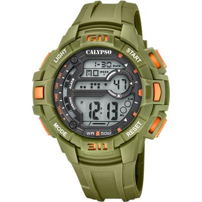 Chronograph CALYPSO WATCHES "Digital For Man", grün (olivgrün), Armbanduhren, Herren, Armbanduhr, Quarzuhr, Herrenuhr, digital, Datum, Stoppfunktion