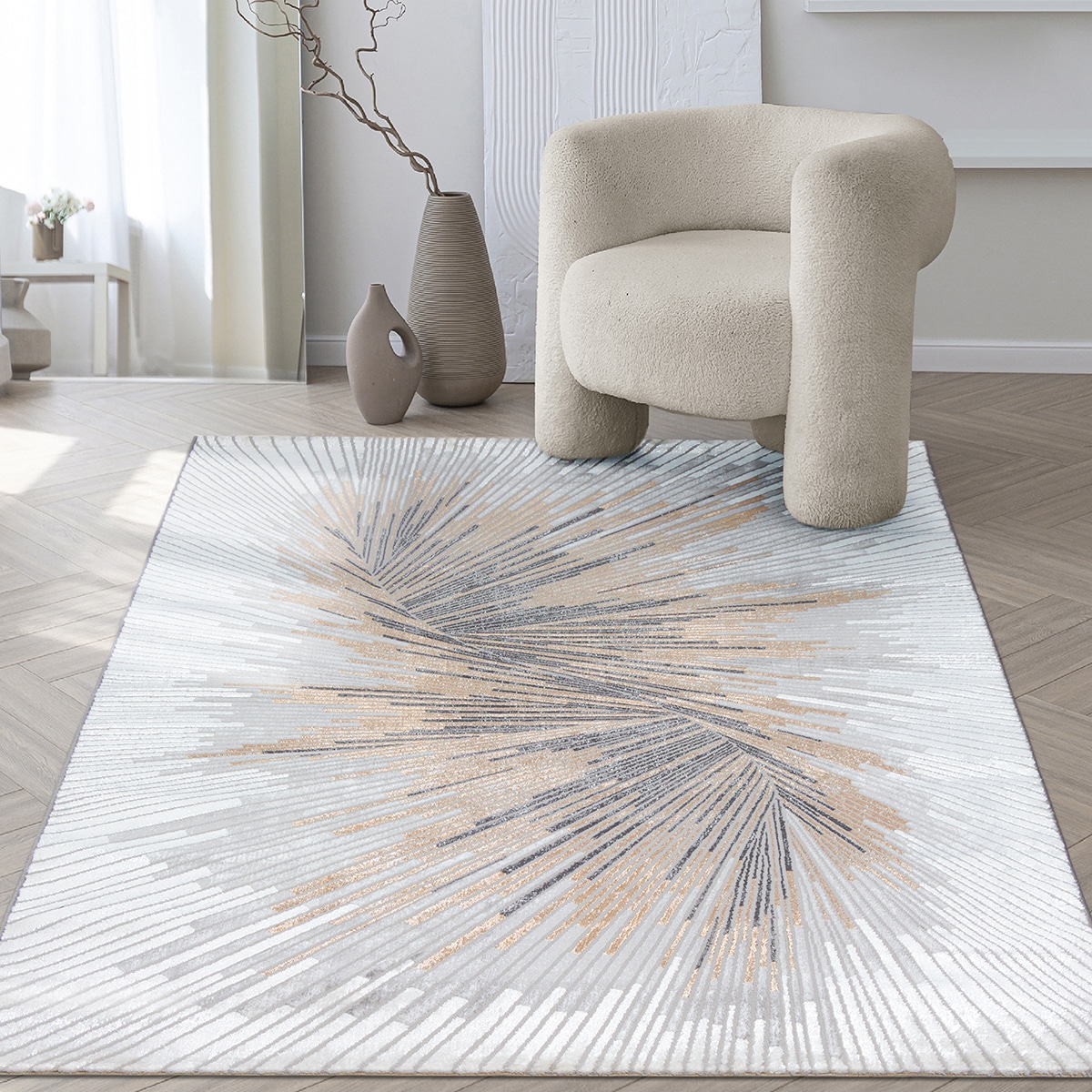 Teppich THE CARPET "Mila", grau, B:80cm H:8mm L:150cm, Polyester, Teppiche, Teppich, moderner Wohnzimmer Teppich elegant glänzender Flor