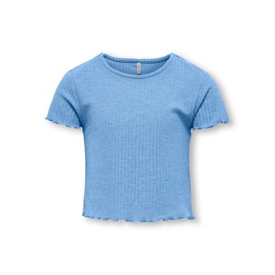 Kurzarmshirt KIDS ONLY "KOGNELLA S/S O-NECK TOP NOOS JRS", Mädchen, Gr. 110 (116), open air, Jersey, Rippware, Obermaterial: 65% Polyester, 30% Viskose, 5% Elasthan, unifarben, modisch, regular fit kurz, Rundhals, Kurzarm gewellter Abschluss,... Image