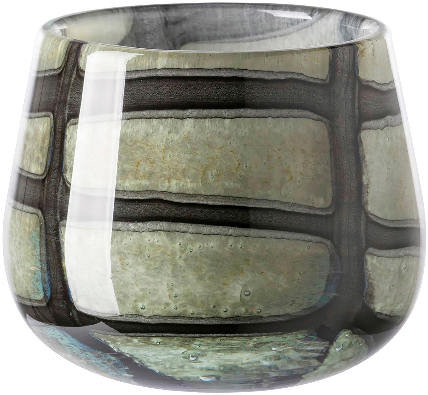 Tischvase FINK "MARLY", grün (hellgrün, schwarz), H:11cm Ø:13,5cm, Glas, Vasen, Dekovase, Blumenvase, Windlicht, Vase aus Glas