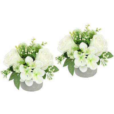Kunstblume I.GE.A. "Blumengesteck im Topf 2er Set", weiß, B:16cm H:15cm L:16cm, Polyester, Kunstpflanzen, Rosen Hortensie Hochzeit Hochzeitsdeko Blumenschmuck Künstliche Blume Image