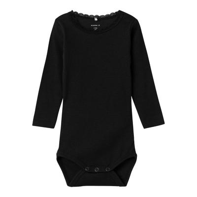 Body NAME IT "NBFKAB LS BODY NOOS", Baby, Gr. 92, N-Gr, schwarz, Jersey, Obermaterial: 57% Baumwolle, 38% Modal, 5% Elasthan, unifarben, casual, normal, Rundhals, Langarm, Bodies Image