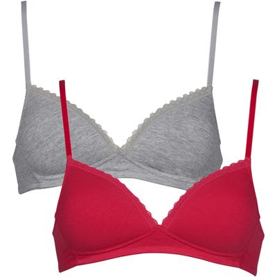 Soft-BH MY BASIC "padded cotton bra", Damen, Gr. 70, Cup C, pink (grau, pink), Obermaterial: 95% Baumwolle, 5% Elasthan, unifarben, feminin, BHs, mit zarter Spitzenapplikation